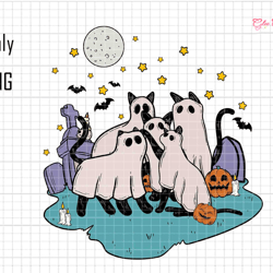 cat halloween png, black cat png, cat ghost png, retro halloween png