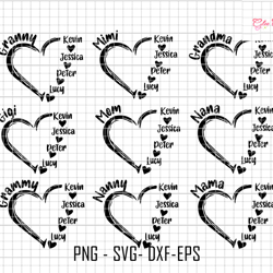 custom heart grandkid name svg, mother svg bundle, personalized mama svg, grammy mimi svg bundle