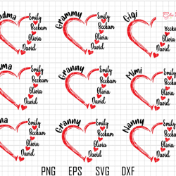 custom heart grandkid name svg, mother svg bundle, personalized mama svg, grammy