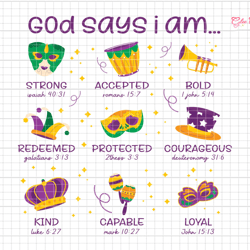 god says i am mardi gras svg, retro mardi gras svg, christian mardi gras svg, mardi gras hand drawn svg