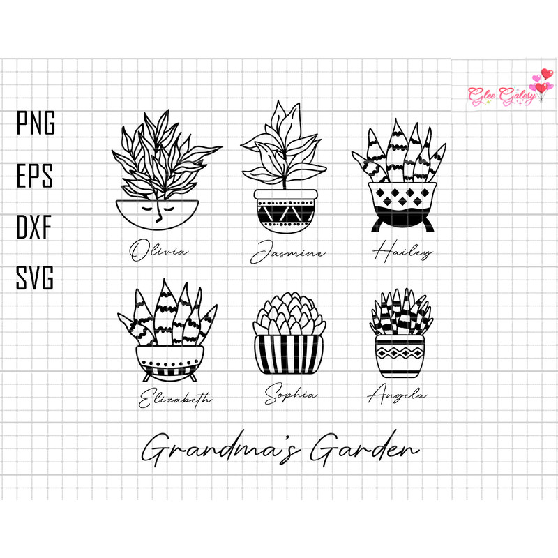 Personalized Grandma's Garden Svg, Plant Pots Svg, Grandma Svg, Gift For Grandma Svg, Pot Of Plants Svg, Plant Lover Svg, Gardener Svg.jpg