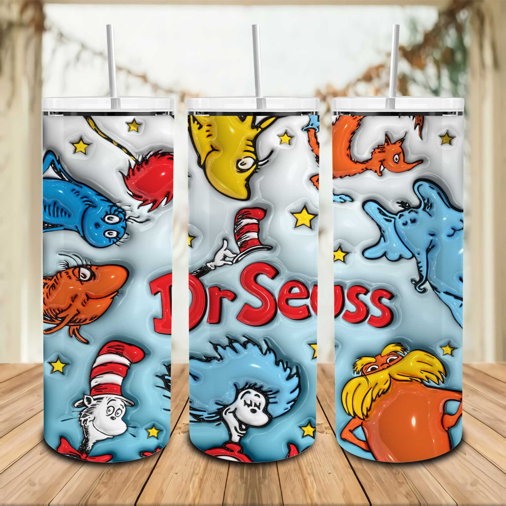 3D Inflated Teaching 20oz Skinny Tumbler PNG, Cat In The Hat Tumbler Wrap, Dedicated Teacher Wrap Png, Teacher Tumbler Wrap, Cartoon Tumbler.jpg