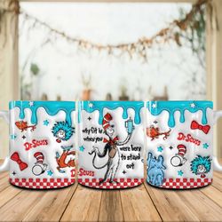 3D Inflated Why Fit In When You Were Born To Stand Out 11oz Mug Wrap PNG, Bougie Cat In The Hat Coffee Mug Wrap