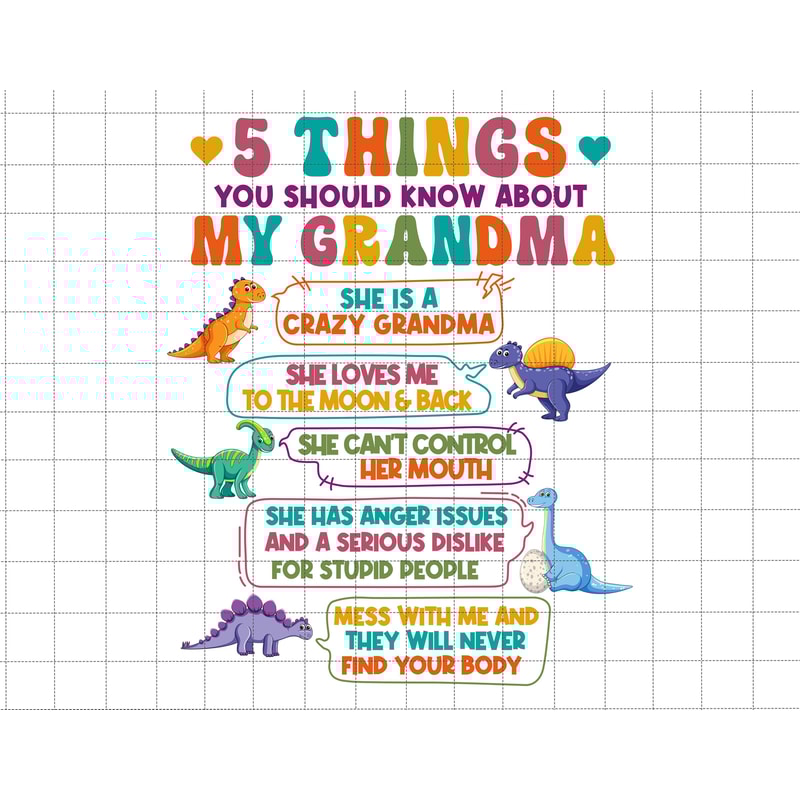 5 Things You Should Know About My Grandma Png, Happy Mother's Day Png, Gift For Mom Png, Mother's Day Png, Grandma Saurus PNG.jpg