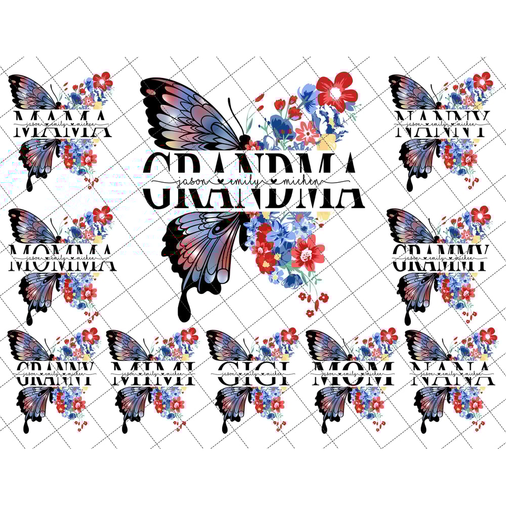 Bundle Personalized Grandma Butterfly Png, Mama, Mimi, Nana, Mom Png, 4th Of July Png, Independence Day, Watercolor Butterflies.jpg