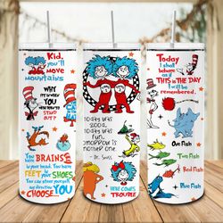 checked cartoon character 20oz skinny tumbler png, cat in the hat tumbler wrap, teacher reading book tumbler