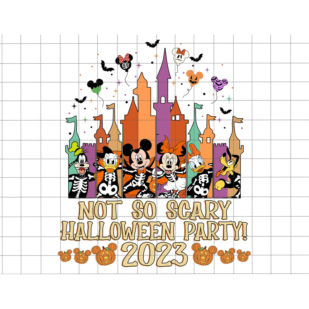Not So Scary Halloween Party 2023 Png, Happy Halloween, Mouse Halloween Png, Trick Or Treat, Pumpkin Png, Skeletons Png, Halloween Custume.jpg