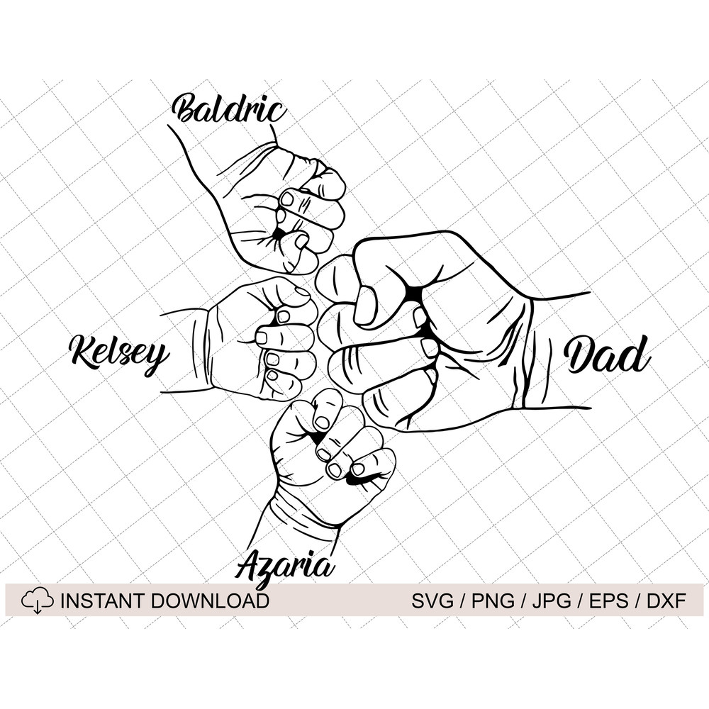 Personalized Father's Day Fist Bump Set, Fathers and 3 Childs Hands SVG, Father's Day Gift, Baby Toddler Kid Dad Fist Bump, Father's Day Svg.jpg