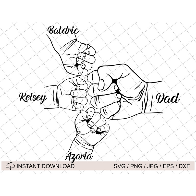 Personalized Father's Day Fist Bump Set, Fathers and 3 Childs Hands SVG, Father's Day Gift, Baby Toddler Kid Dad Fist Bump, Father's Day Svg.jpg