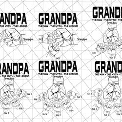 personalized grandpa fist bump set svg, fathers and a child hands, the myth dad the legend