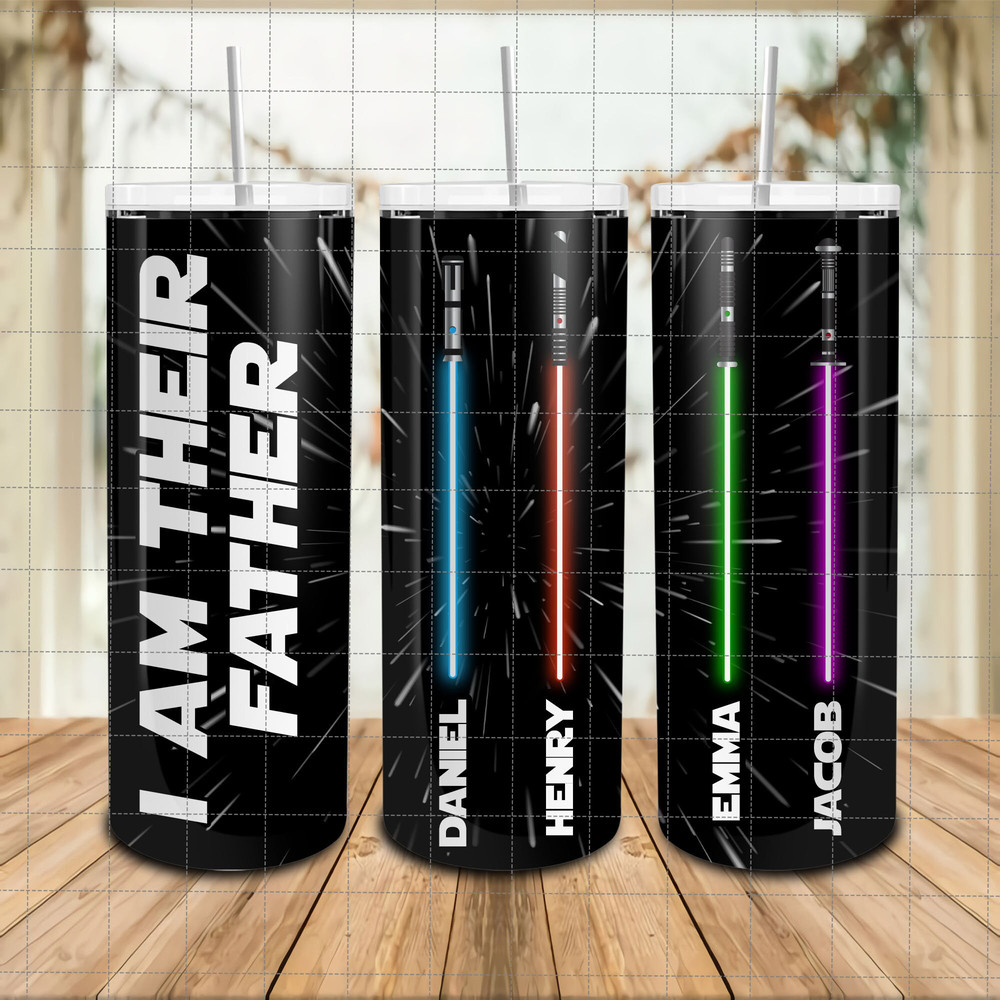 Personalized I Am Their Father 20oz Skinny Tumbler, Custom Kids Name PNG For Dad, Father's Day Tumbler Wrap Png, Light Saber Tumbler PNG.jpg