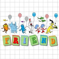 vintage funny balloon friends png, cat in the hat, dedicated teacher sublimation