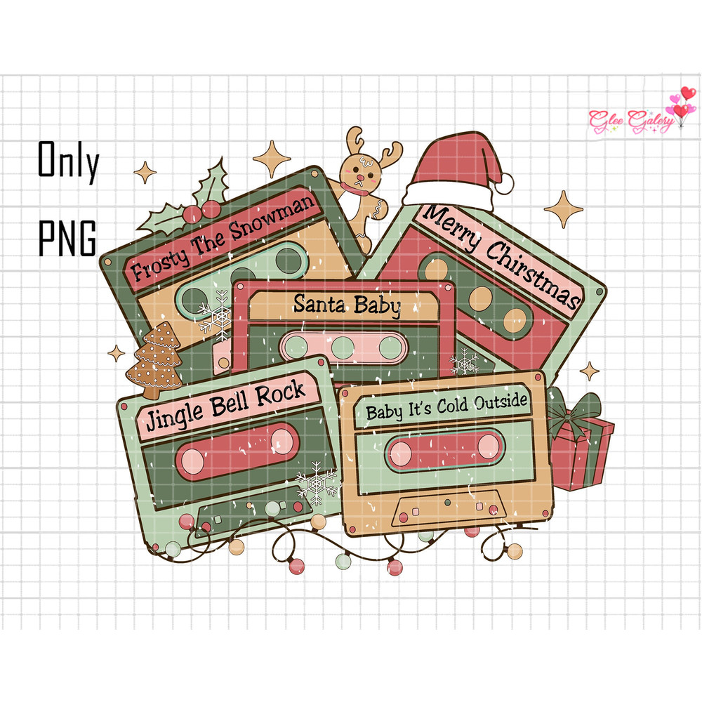 Merry Christmas Png, Santa Baby Png, Trendy Christmas Png, Retro Christmas Png, Santa Hat Svg, Christmas Sublimation, Cassette Tape Xmas Png.jpg