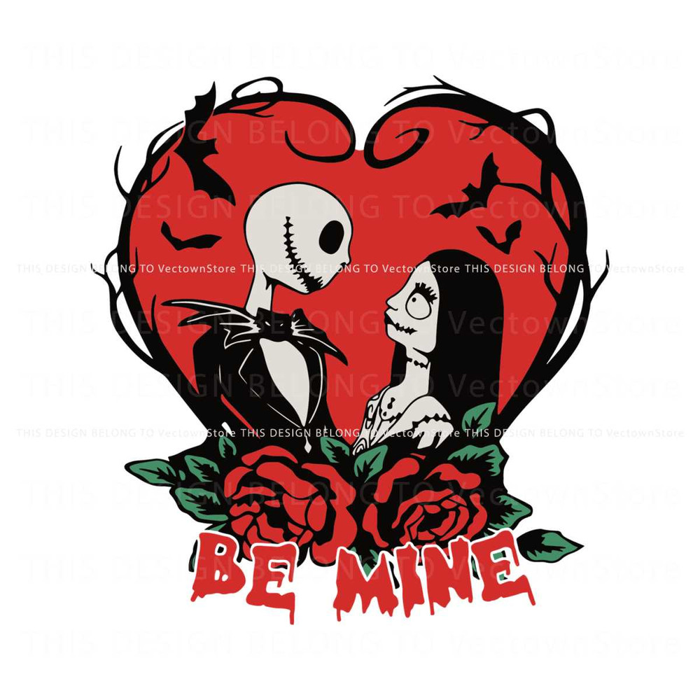 Jack And Sally Be Mine Floral Heart SVG.jpg