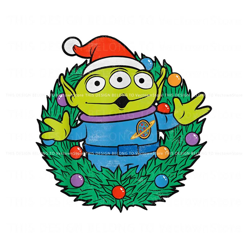 Cute Toy Story Alien Christmas Wreath PNG Download File.jpg