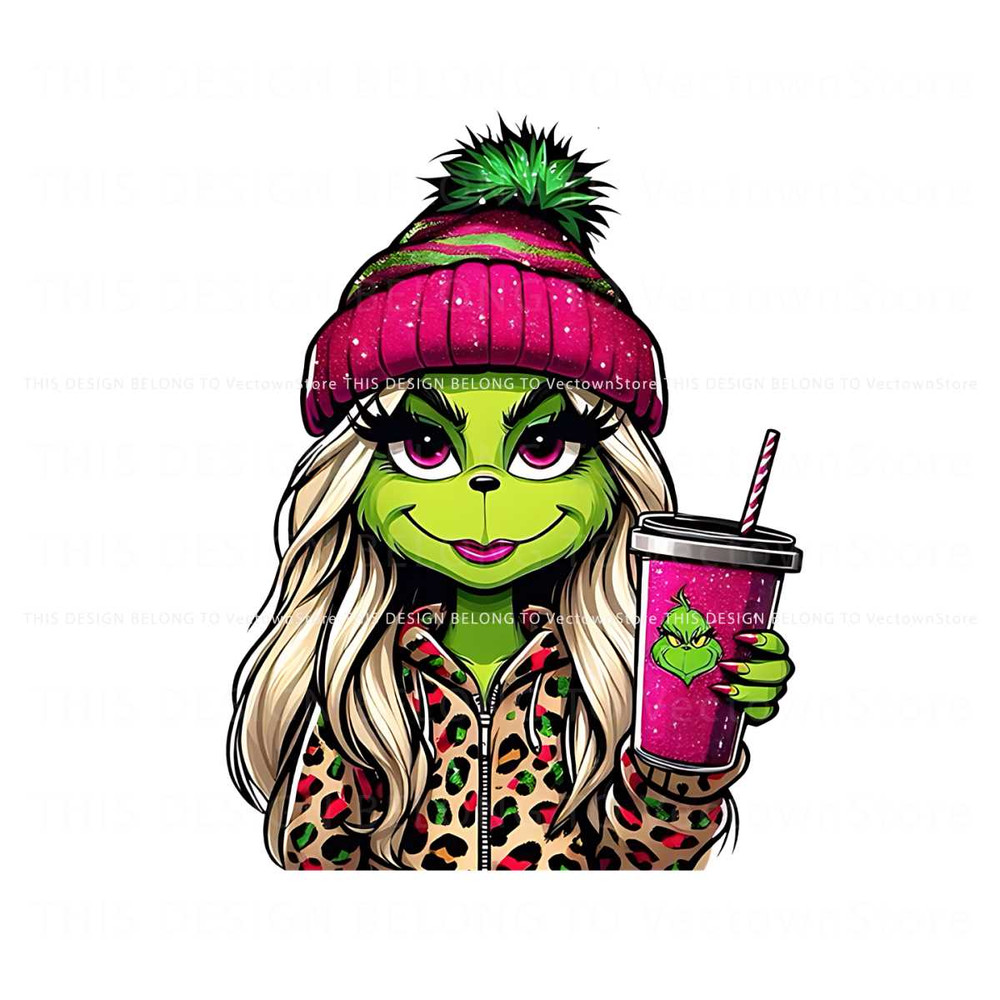 Glitter Girl Grinch Cute Coffee PNG.jpg