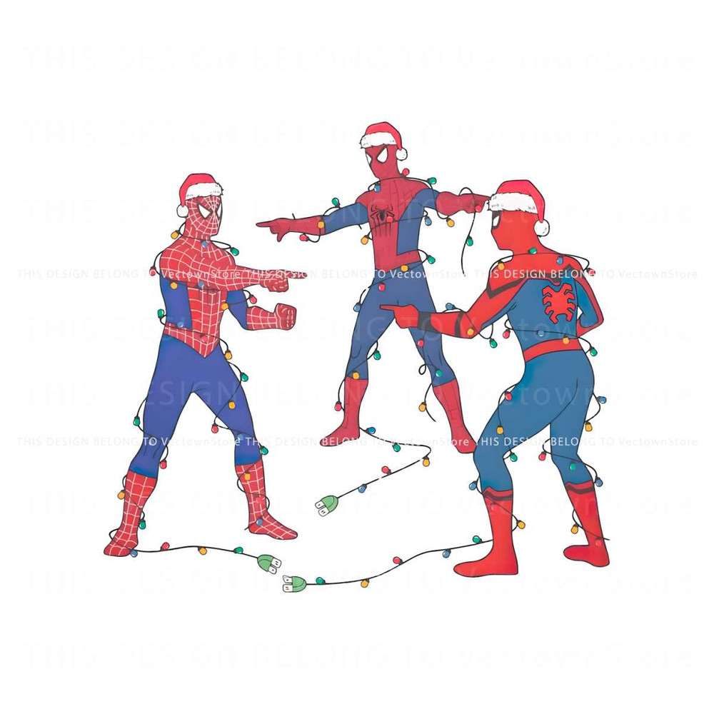 Marvel Three Spiderman Meme Santa Christmas Light PNG.jpg