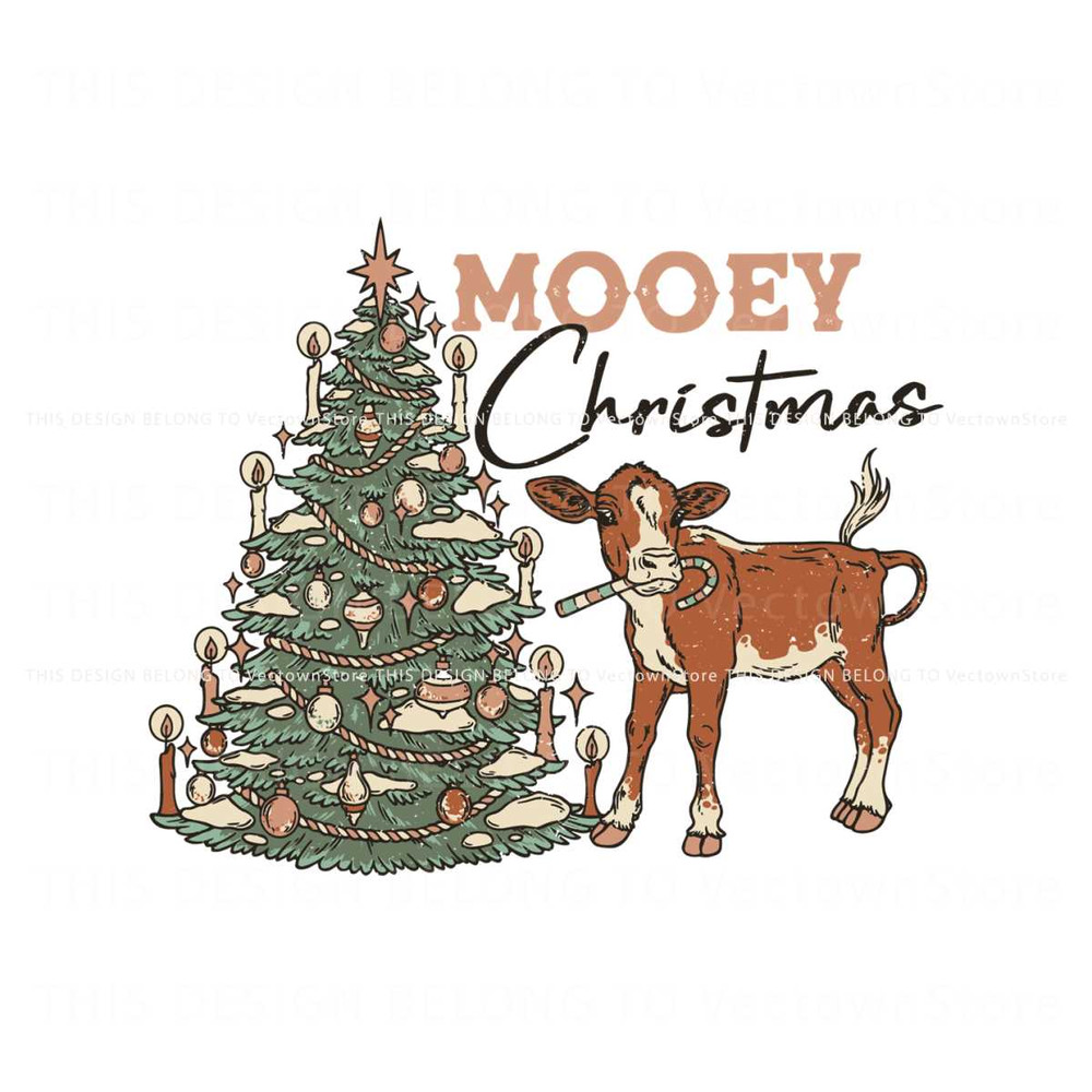 Mooey Christmas Vintage Western Christmas Tree Cow Svg.jpg