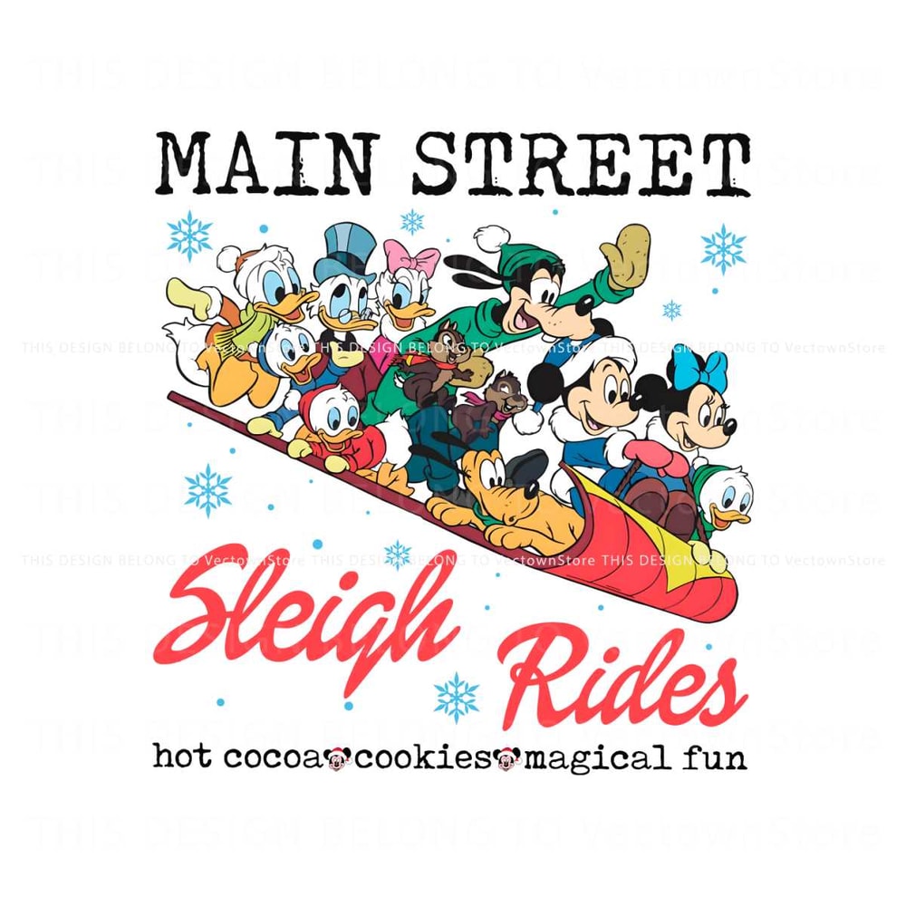 Vintage Mickey And Friends Main Street Sleigh Rides PNG.jpg