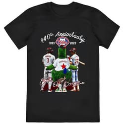 phillies bryce harper phanatic and mike schmidt 140th anniversary 1883-2023 signatures shirt