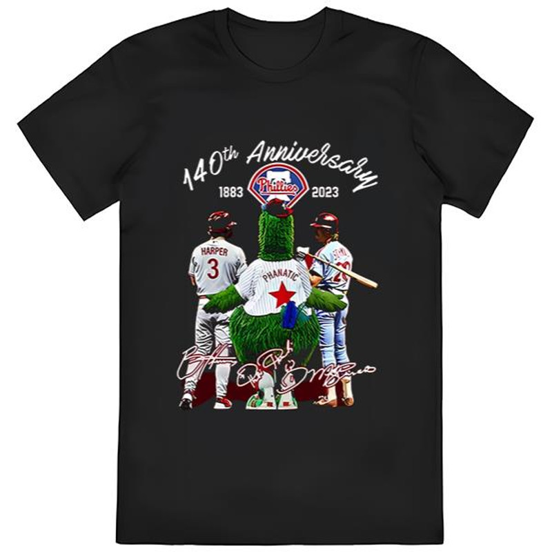 Phillies Bryce Harper Phanatic And Mike Schmidt 140th Anniversary 1883-2023 Signatures Shirt .jpg