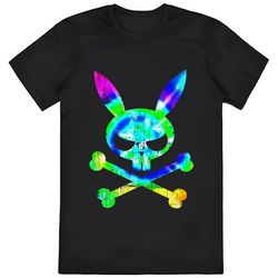 scary skull and crossbones bad rabbit horror bunny tie dye t-shirt