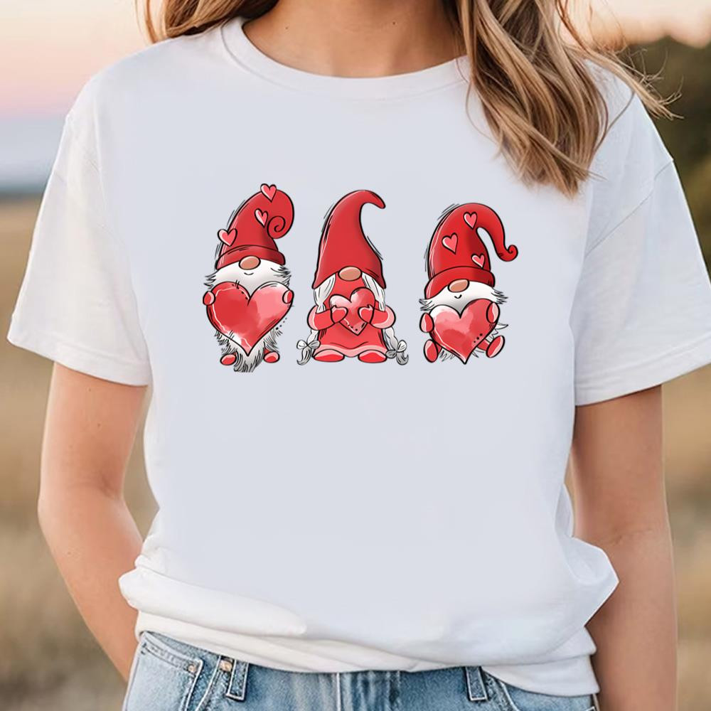 Cute Love Heart Valentine Gnomes T-Shirt .jpg