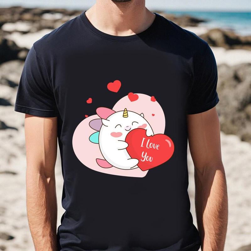 Cute Lovely Unicorn Valentine T-Shirt .jpg