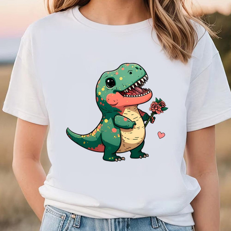 Fatty Tiny T-Rex with Roses Valentine T-Shirt .jpg