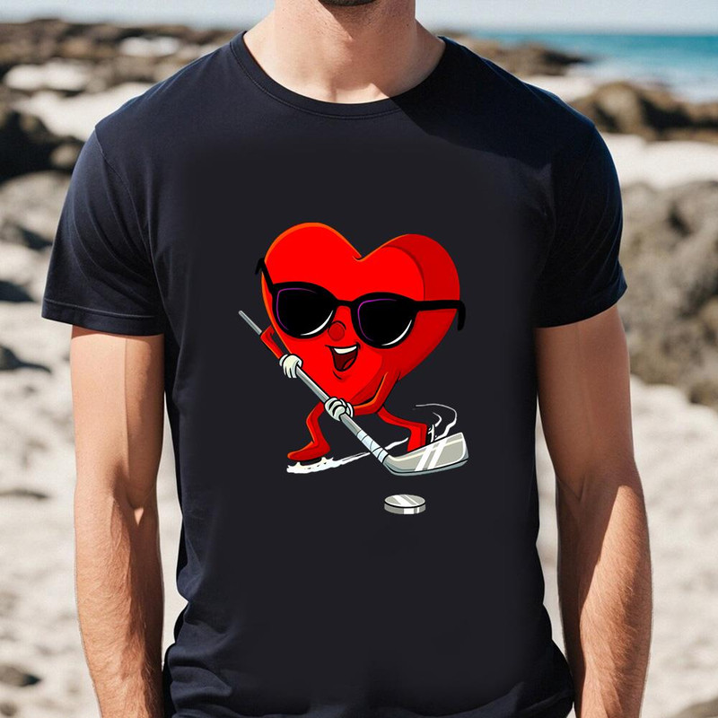 Happy Valentine Day Heart Playing Ice Hockey Cute T-shirt .jpg
