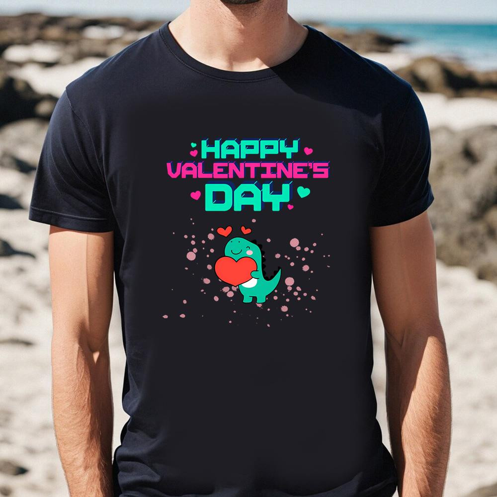 Happy Valentines Day Dinosaur T-Shirt .jpg