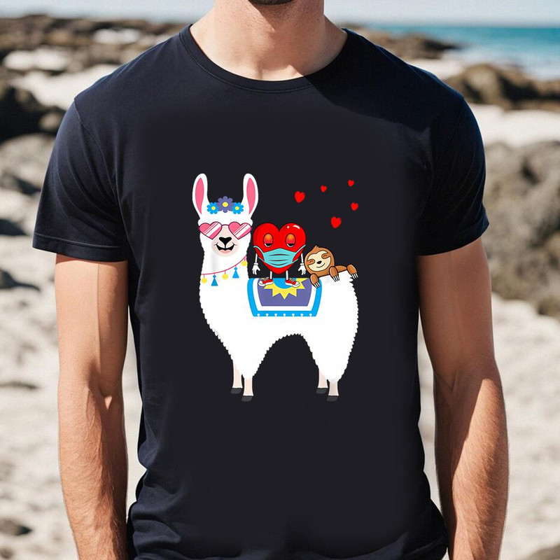 Heart Mask Sloth Riding Llama Valentine Day Love Gift T-shirt .jpg
