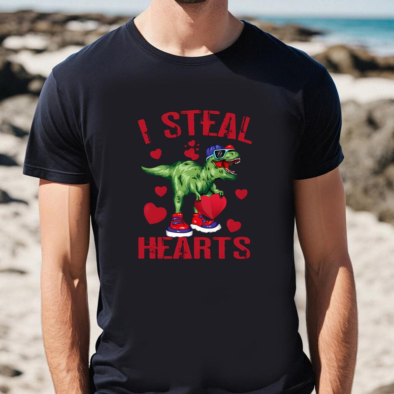 I Steal Hearts Valentines Day Dinosaur T-Rex T-Shirt .jpg
