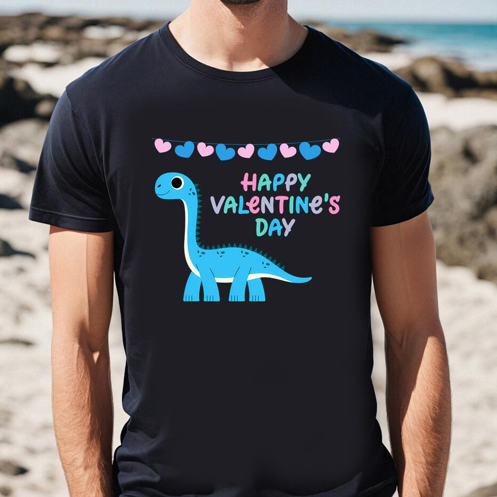 Kids Happy Valentines Day Dinosaur T-Shirt .jpg