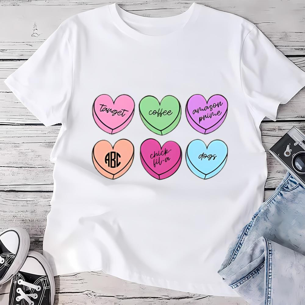 Monogrammed Basic Girl Candy Hearts Long Valentine T-Shirt .jpg