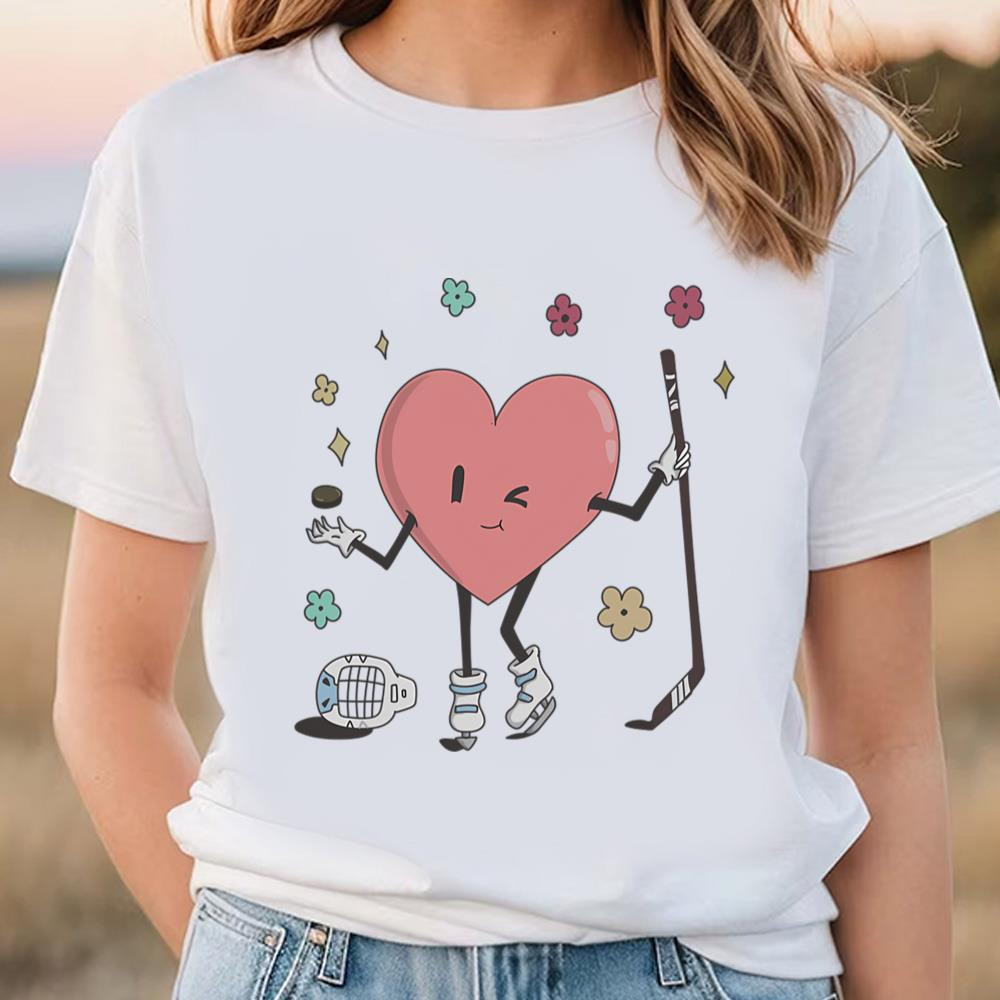Retro Hockey Heart Shirt, Hockey Valentines Day Gift T-Shirt .jpg
