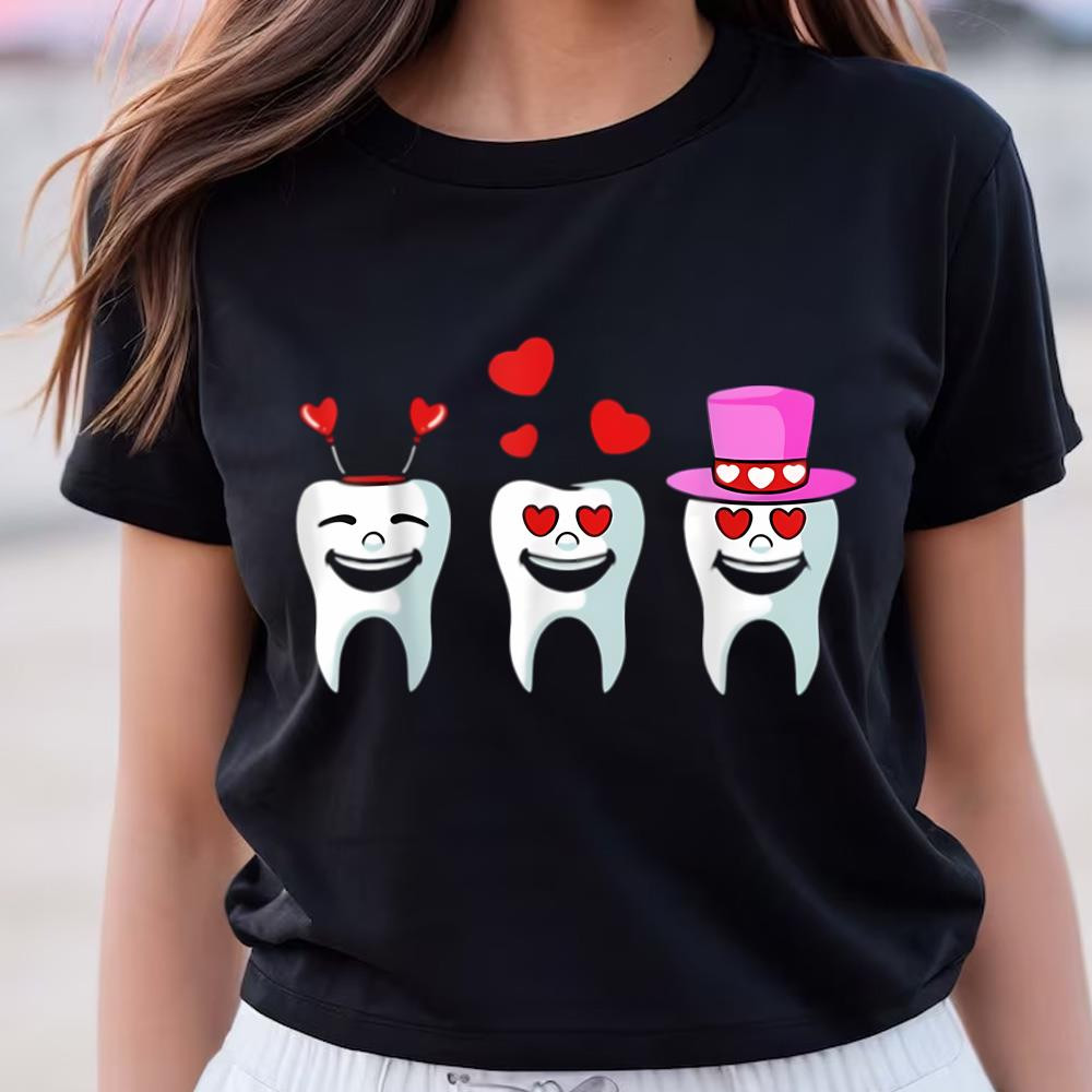 Tooth Hearts Valentines Day Cute Dentist Dental Hygienist Shirt .jpg