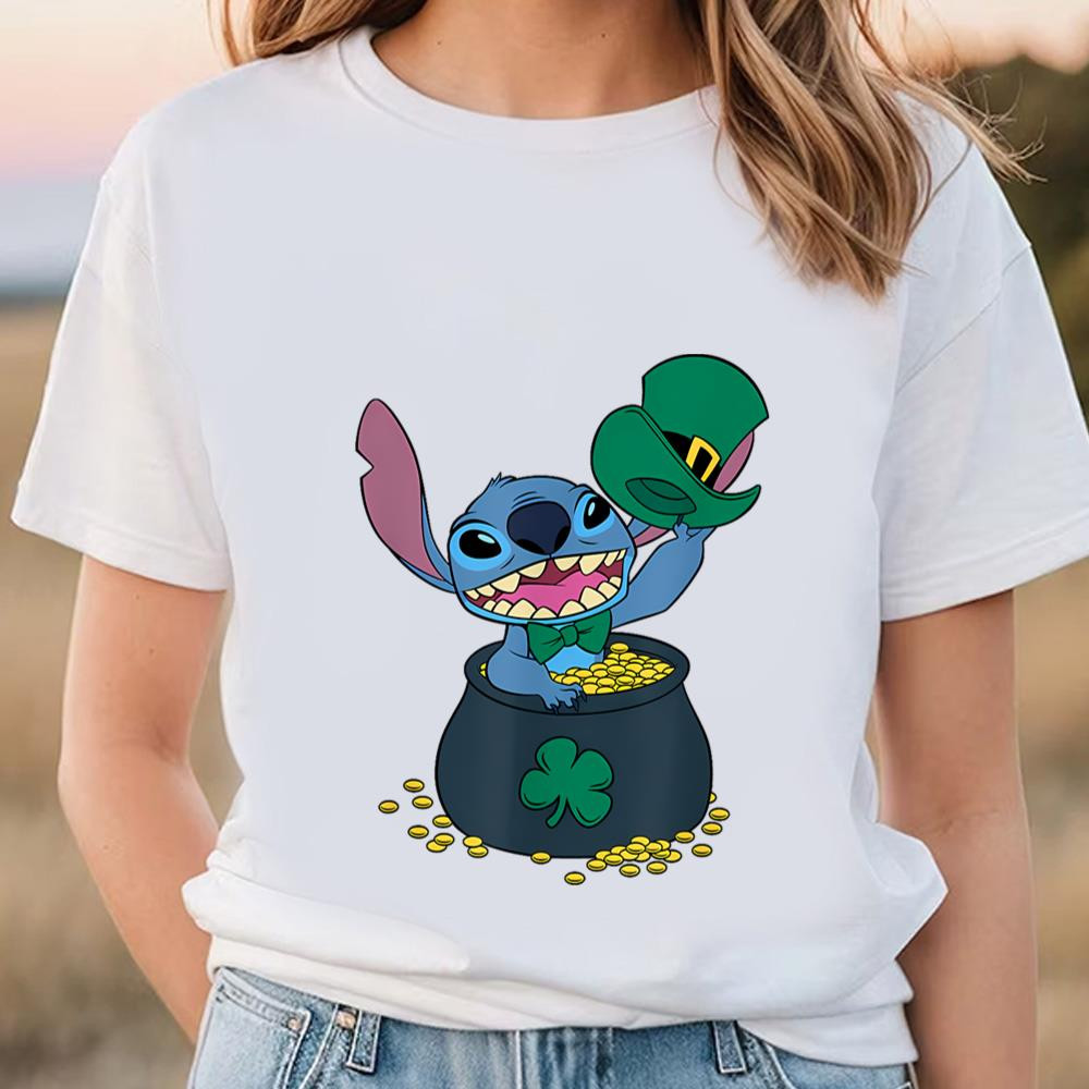 Disney Stitch Pot Of Gold Shamrock St. Patrick's Day T-Shirt .jpg