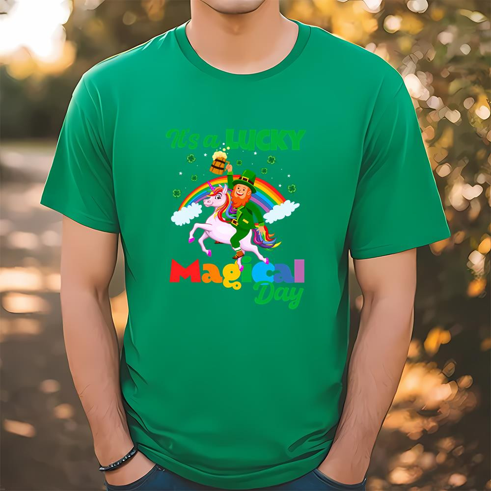 It's A Lucky Magical Day Leprechaun Unicorn Rainbow T-Shirt .jpg
