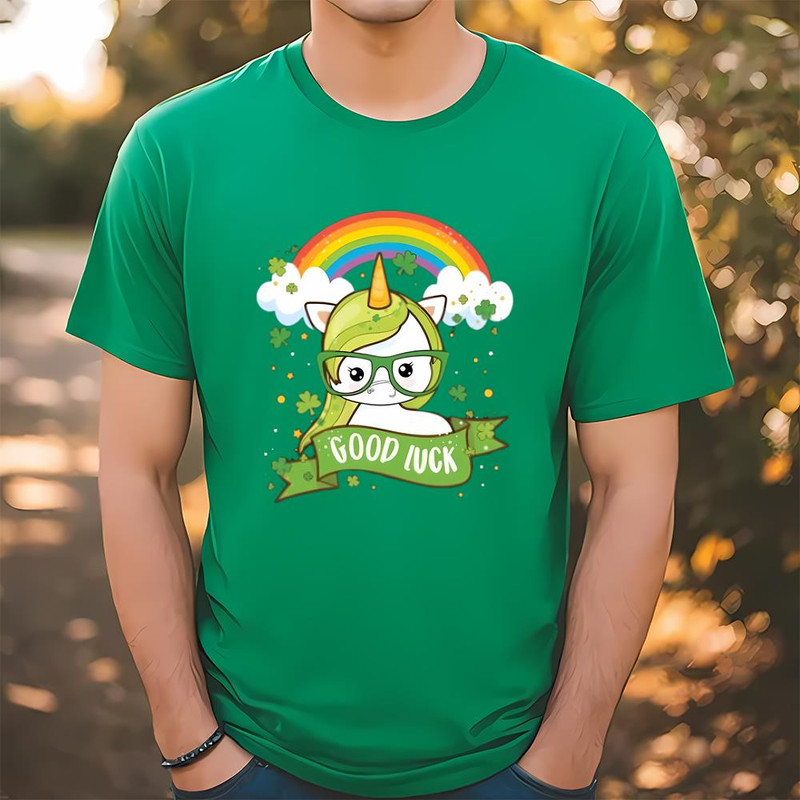 Kawaii Good Luck Rainbow St Patricks Day Unicorn T-Shirt .jpg