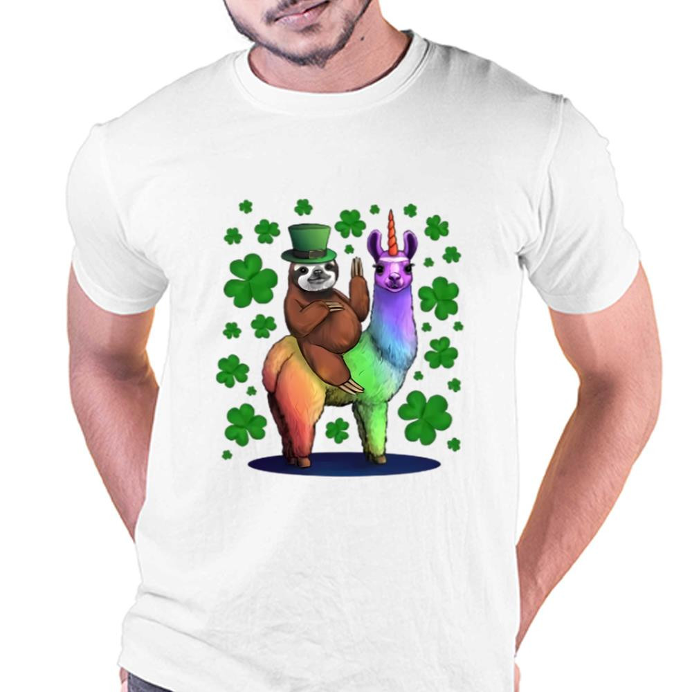 Leprechaun Sloth Riding Llama Unicorn St Patricks Day T-Shirt .jpg