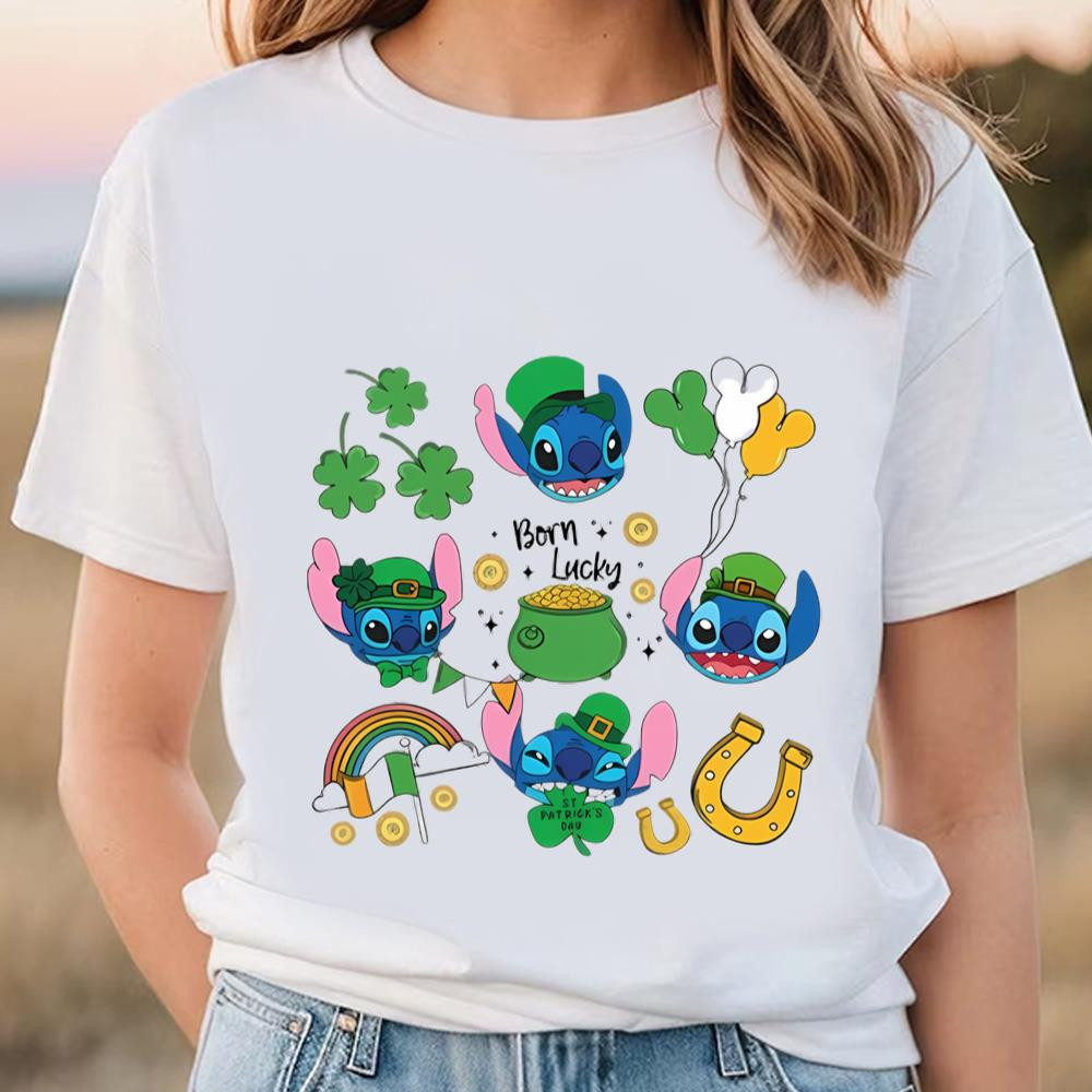 Stitch St Patrick's Day Shirt, Stitch Born Lucky Shirt .jpg