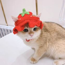 Crochet Strawberry Hat for Pet Costumes for Cats Accessories