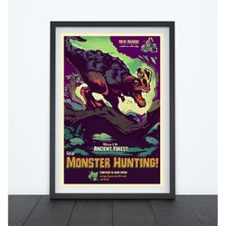 ancient forest, let's go hunting, video game poster, video game art, gaming prints, gaming poster, wall art