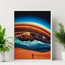 surreal landscape (modern art, collage art, space art, trippy wall decor, collage poster, landscape collage art)