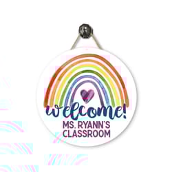 rainbow classroom door sign metal teacher sign personalized metal door hanger teacher appreciation rainbow sign