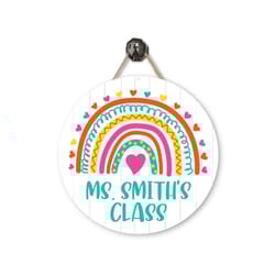 rainbow classroom sign metal teacher sign personalized educator door hanger teacher appreciation rainbow sign school