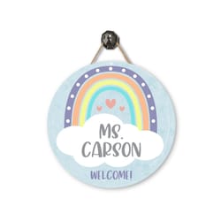 teacher door sign metal classroom sign personalized metal door hanger teacher appreciation pastel rainbow sign
