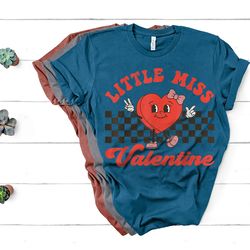 retro groovy little miss valentine for girls kids love vibes t-shirt