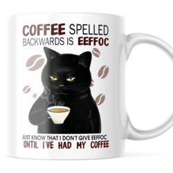 funny coffee cat mug eeffoc is coffee spelled backwards. 11 oz cute cup